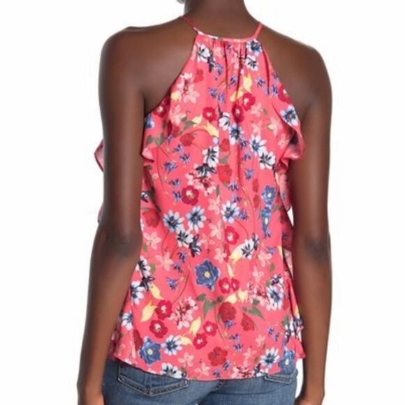Parker Pink Floral Print Keyhole Ruffle Tank Top - M - Picture 12 of 13